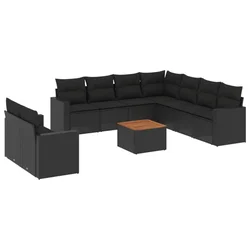 10-dijelni set vrtnih sofa s jastucima crni od poliratana