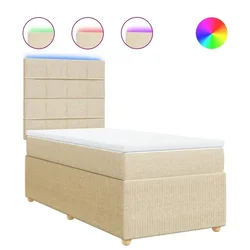Vidaxl Box spring postelja z vzmetnico krem 90x190 cm blago