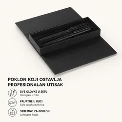 Set olovaka MAXIMUS - hemijska + roler olovka, metal/mesing, poklon kutija, crni