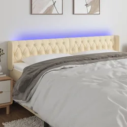 Vidaxl vidaXL Vzglavje postelje z LED diodami kremne barve 203x16x78/88 cm blago