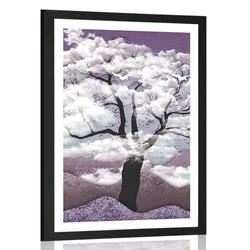 Plakat s paspartujem drevo obdano z oblaki - 30x45 no frame