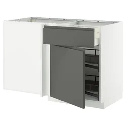 METOD / MAXIMERA Ugaoni podni elem s fiokom i izvl, bela/Voxtorp tamnosiva, 128x68 cm