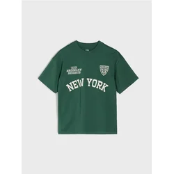 Sinsay - Pamučna oversize majica sa natpisom New York - green spruce
