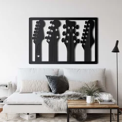 WallXpert metalni zidni ukras 5068, vratovi četiri gitare u ramu, 61 x 41 cm, crni