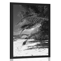 Plakat lepota plaže Anse Source v črnobeli varianti - 60x90 silver