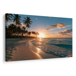 Slika tropska plaža ob sončnem zahodu - 30x20