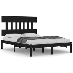 Vidaxl Posteljni okvir črn iz trdnega lesa 140x190 cm