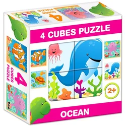 Mešani puzzle s kockami, 4 kosi - Morske živali