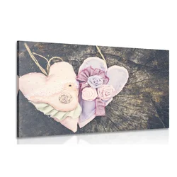 Slika handmade srčki na štoru - 60x40