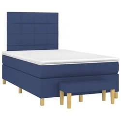 Vidaxl Box spring postelja z vzmetnico modra 120x190 cm blago
