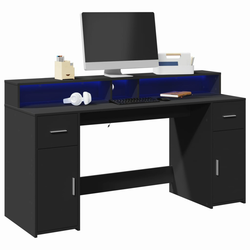 Radni stol s LED svjetlima crni 160x55x91 cm konstruirano drvo