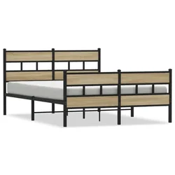 Vidaxl Kovinski posteljni okvir brez vzmetnice sonoma hrast 140x200 cm