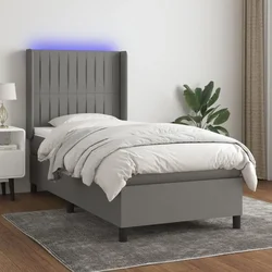 Vidaxl Box spring postelja z vzmetnico LED temno siva 90x190 cm blago