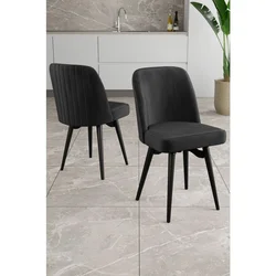 Hanah Home set trpezarijskih stolica Jiva 2 kom, crna tkanina Babyface, crne metalne noge