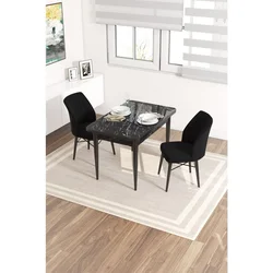 Hanah Home trpezarijski set Arp, sto i 2 stolice, ploča u dekoru crnog mermera, crna tkanina Babyface