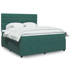 vidaXL Box spring postelja z vzmetnico temno zelena 180x200 cm žamet