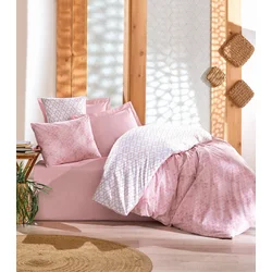 Lessentiel Maison Set posteljine za francuski krevet Ranforce, 100% pamuk, 200x220 cm, 240x260 cm, 2 jastučnice, Roze-beli
