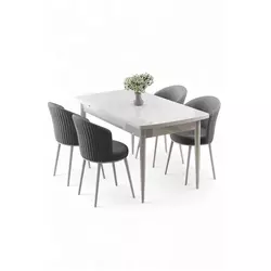 HANAH HOME Rasklopivi trpezarijski sto i stolice (5 delova) Asfel White Grey