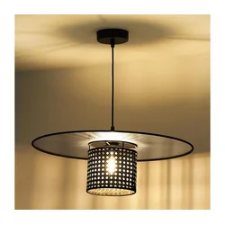 Duolla - Luster na sajli TOKYO RATTAN 1xE27/15W/230V, prečnik 50 cm, crna/srebrna