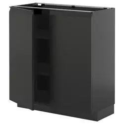 METOD Podni element s policama/2 vrata, Crnosiva/Upplöv boja antracita, mat, 80x37 cm