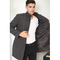 PLT9386 DEWBERRY MENS COAT-DIAGONAL BLACK-ANTHRACITE