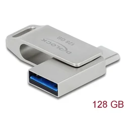 DeLOCK USB ključek 5Gbps, USB-C + Type-A, 128GB, kovinski, srebrn