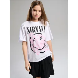Sinsay - Pamučna oversize majica s printom Nirvana - belo