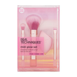 Real Techniques Midi Glow Set Set čopič za ličenje Tapered Shadow Brush 359 1 kos + čopič za ličenje Multitask Brush 407 1 kos + aplikator za ličenje Miracle Complexion Sponge 1 kos + čopič za ličenje Angled Liner Brush 356 1 kos