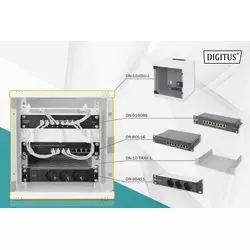 Digitus 10 omrežni komplet, omarica 6U, polica, PDU, 8-portno stikalo, patch panel CAT 6, siva | Omrežni komplet | DN-10-SET-1 | 254 mm (10) omrežni komplet podjetja je idealna vsestranska rešitev