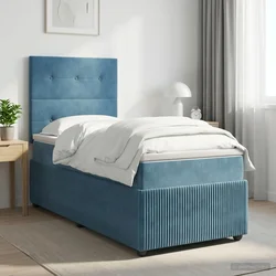 vidaXL Postelja boxspring z vzmetnico Modra 90 x 200 cm Žamet