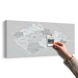 Slika na pluti sivi zemljevid Češke s kontrastom - 200x100 peg