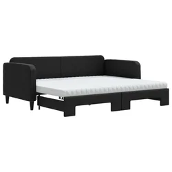 Dnevni krevet na razvlačenje s madracima crni 90x200 cm tkanina