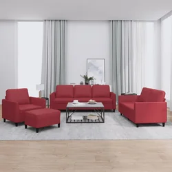 4-dijelni set sofa s jastucima crvena boja vina od umjetne kože