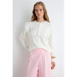 Trendyol ženski duks Ecru Soft Textured Lace Detailed Knitwear Cardigan Twoaw27Hi00055