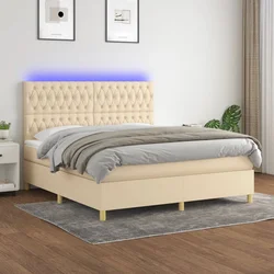 Vidaxl Box spring postelja z vzmetnico LED krem 160x200 cm blago