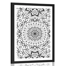 Plakat s paspartujem edinstveni etno vzorec v črnobeli varianti - 30x45 silver