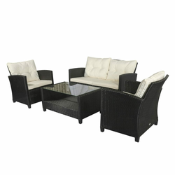OUTSUNNY 4-delni set vrtnega pohištva iz ratana pe in mizica za kavo, kavč in oblazinjeni fotelji črna in bež 124x68x76cm