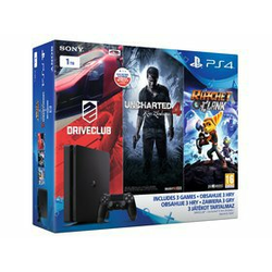 SONY igralna konzola PlayStation PS4 Slim 1TB družinski paket Uncharted 4, Drive Club in Ratchet and Clank software