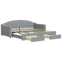 Vidaxl Izvlečna dnevna postelja s predali svetlo siva 90x190 cm blago