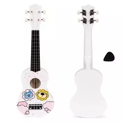 ECO TOYS Ukulele drvena gitara za decu sa 4 najlonske žice i trzalicom bela– ecotoys