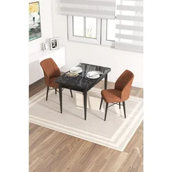 Hanah Home trpezarijski set Arp, sto i 2 stolice, ploča u dekoru crnog mermera, terakota tkanina Babyface