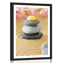 Plakat s paspartujem piramida Zen kamnov - 60x90 silver