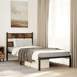 shumee vidaXL Kovinski posteljni okvir brez vzmetnice dimljen hrast 100x200 cm