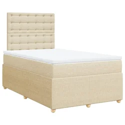 Vidaxl Box spring postelja z vzmetnico krem 120x190 cm blago