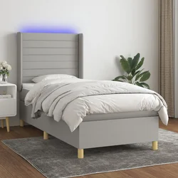 vidaXL Box spring postelja z vzmetnico LED svetlo siva 80x200 cm blago
