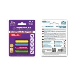 shumee Polnilne baterije AAA Esperanza 1000mAh, 4 kosi, mešanica barv