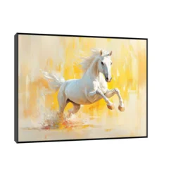 Canvas Slika na platnu Beli konj, 80x60cm, Sa ramom, Crni