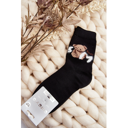 Warm cotton socks with teddy bear, black