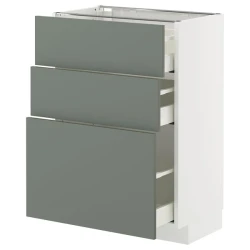 METOD / MAXIMERA Podni element s 3 fioke, bela/Nickebo mat sivozelena, 60x37 cm