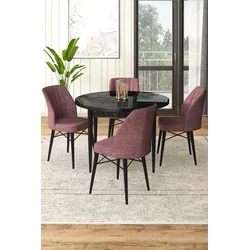Hanah Home Set Trpezarijski sto i 4 stolice, Prljavo roze
